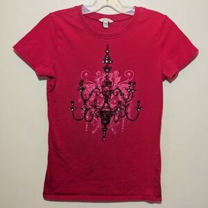 Jacob Connexion Y2K Chandelier Rhinestone T-Shirt Maroon Size M